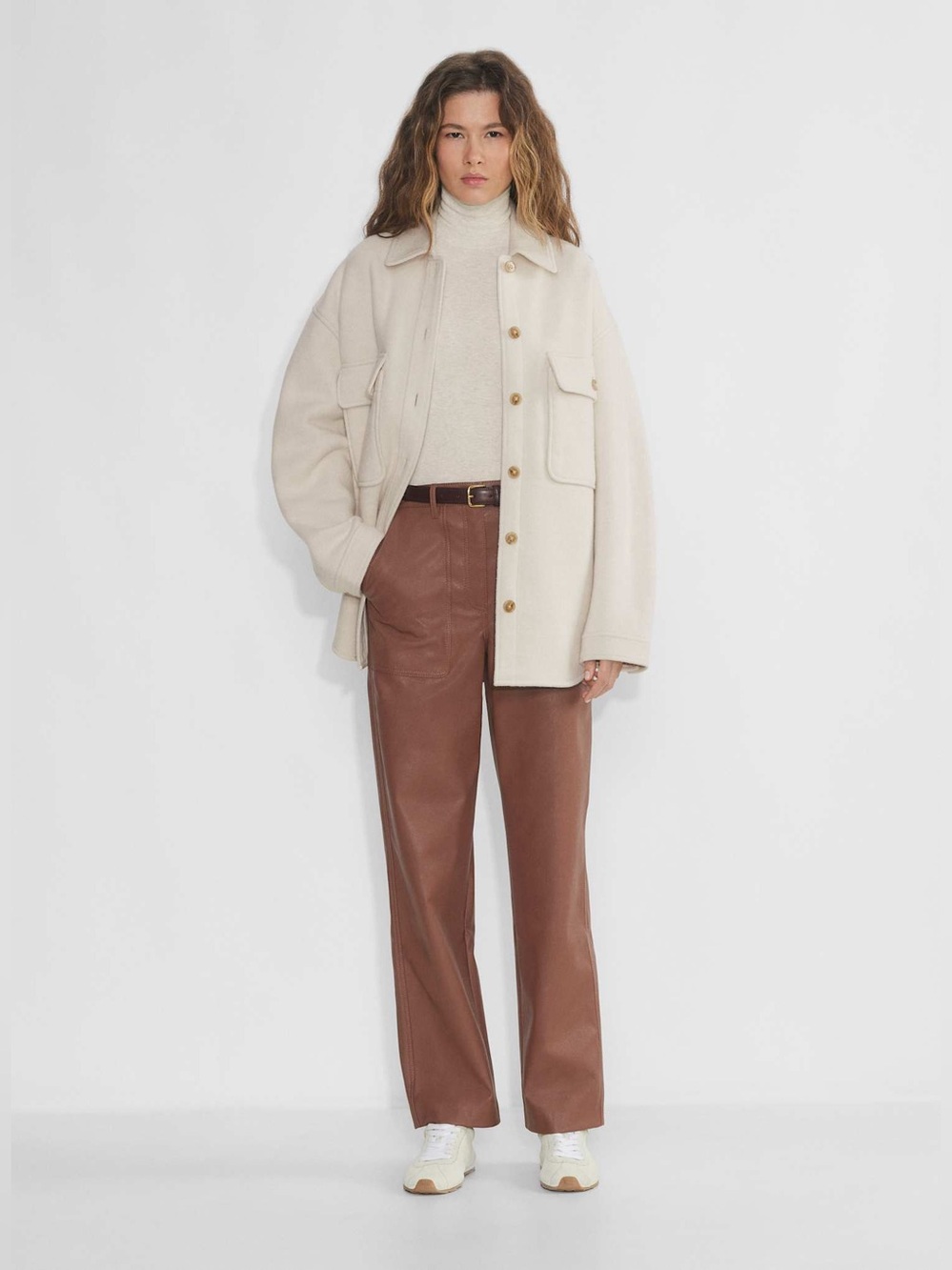 Aritzia Wilfred Free Lucy Brown Faux Leather Straight Leg Utility Pants Size 10